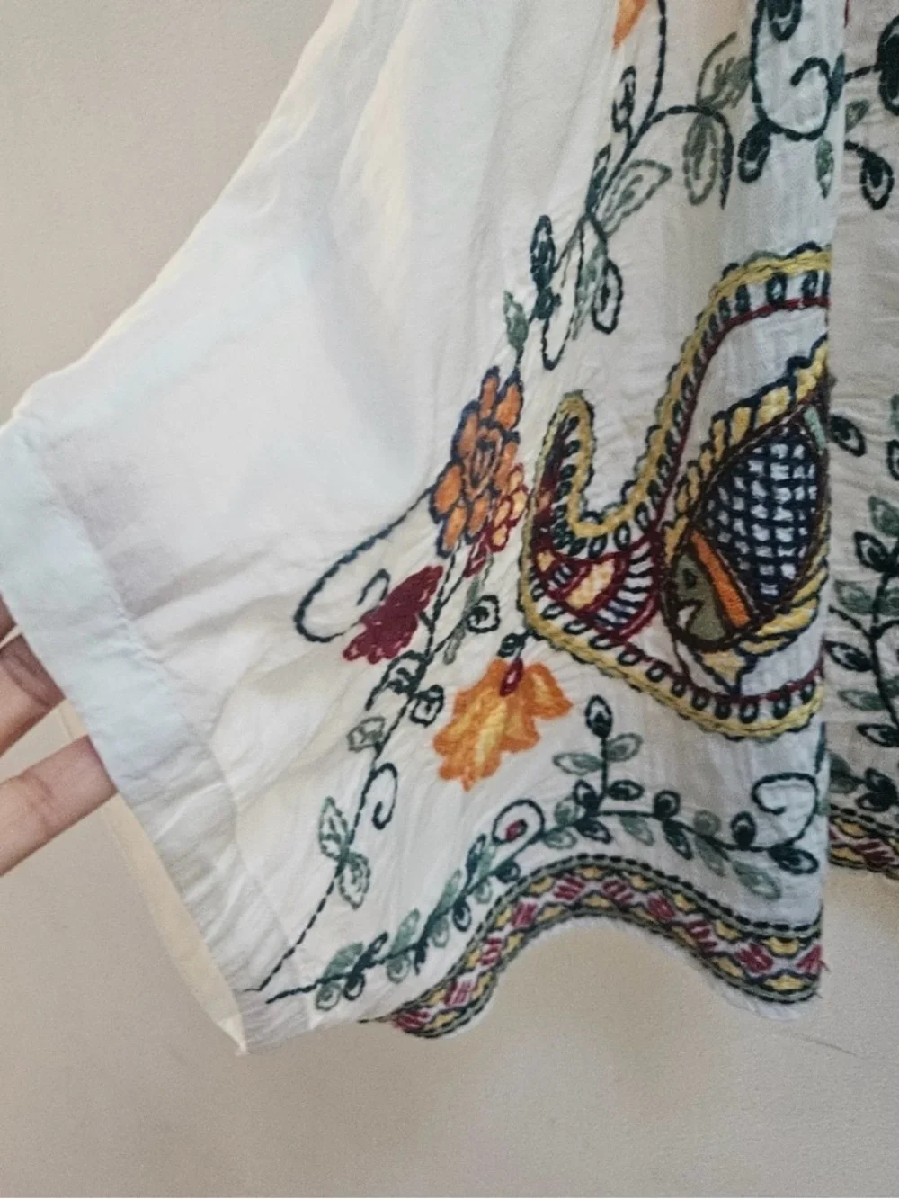 Zara Women's Embroidered Floral Kimono Crop Top Size XL White Boho Cottage - Picture 8 of 11